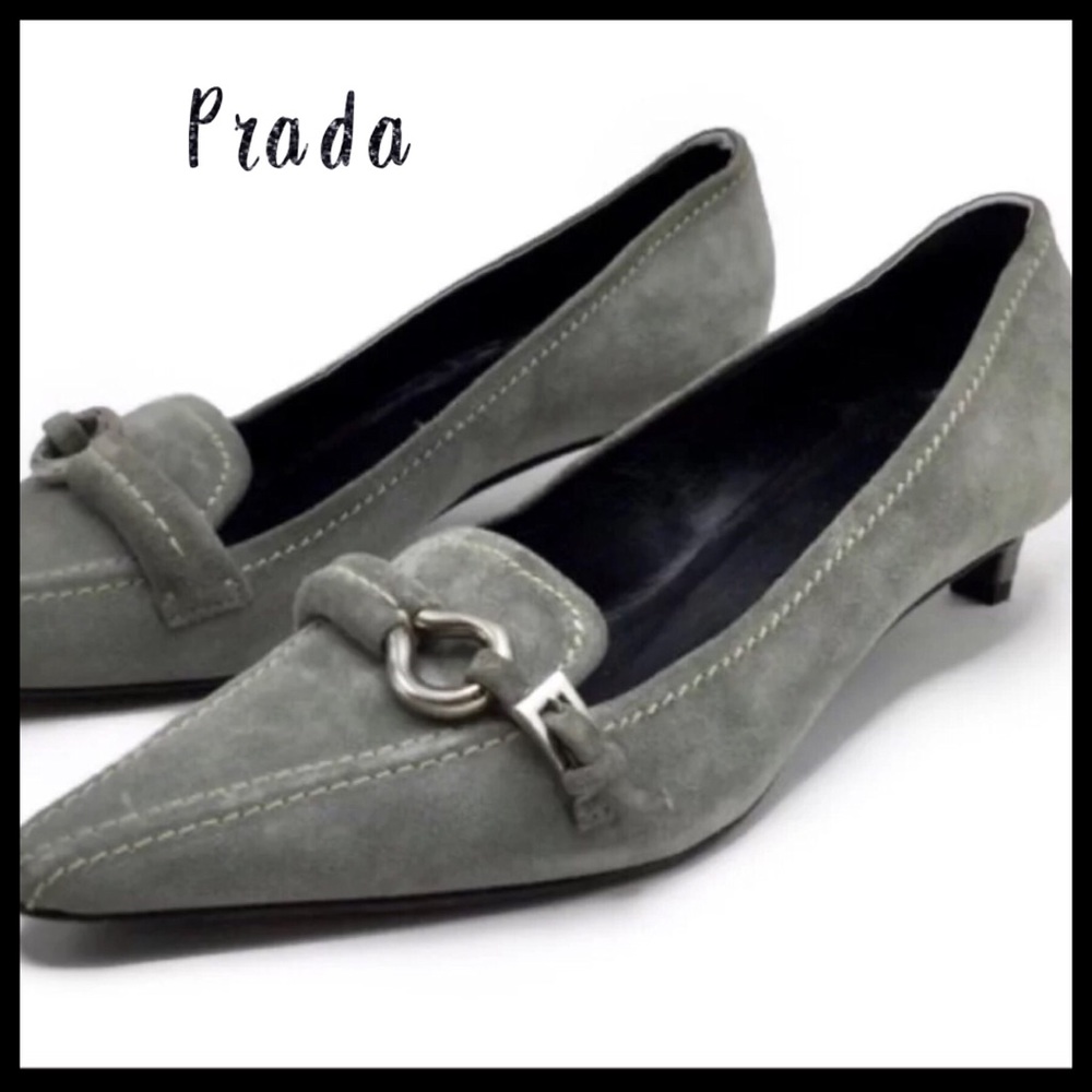 Prada Gray Suede Kitten Heels Size 6